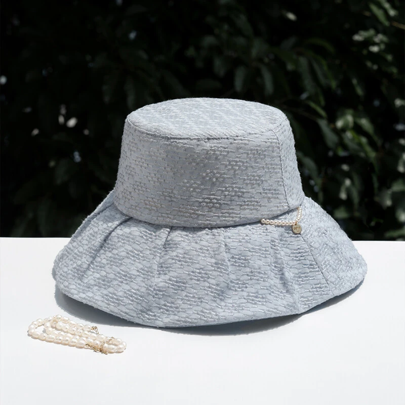疯帽子 法式遮阳帽女轻奢珍珠渔夫帽子透气莱赛尔防晒布帽25年夏