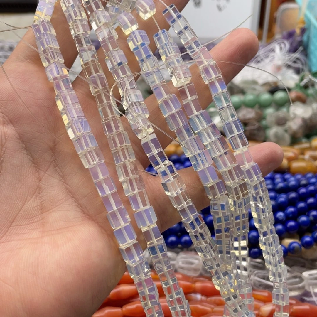 玛瑙/玉髓合金珠宝半成品一条装卡6mm蛋白石方糖