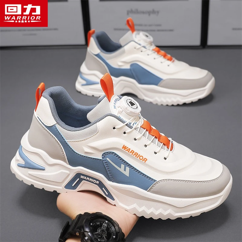 回力男鞋春季百搭旋转扣运动休闲鞋皮面防水厚底增高男士老爹潮鞋