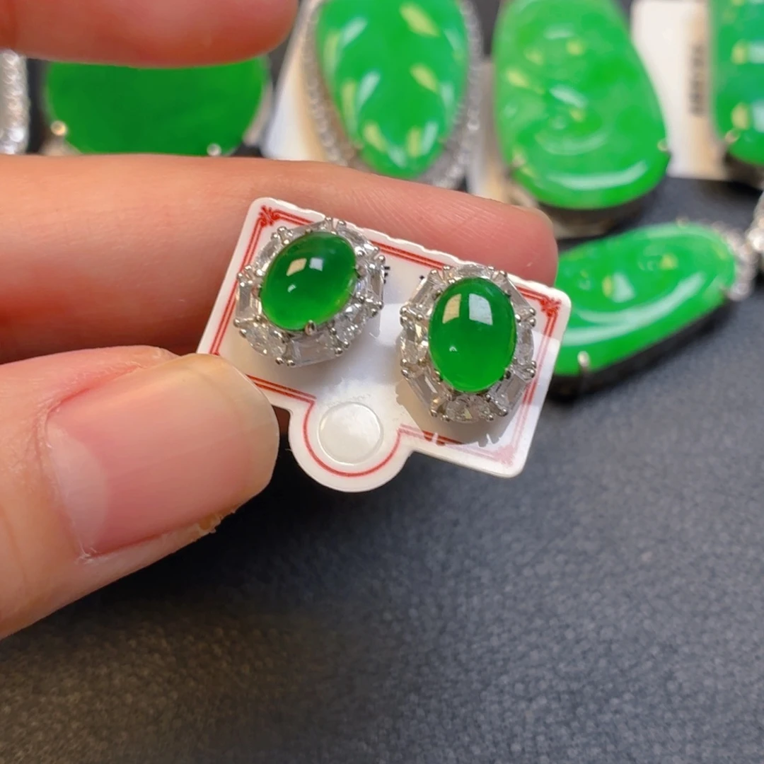 翡翠银S925镶嵌吊坠(不含链)耳钉