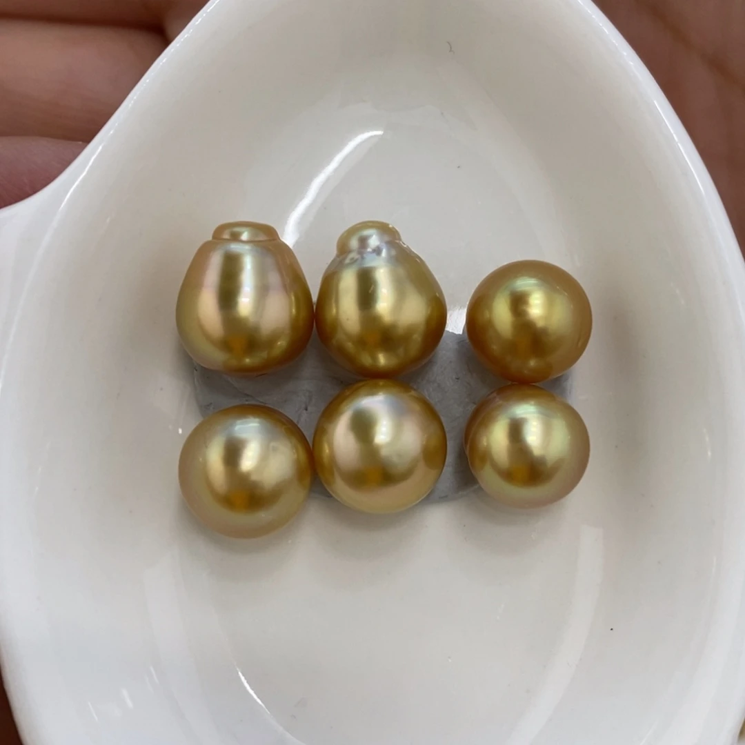 海水珍珠裸珠6颗浓金8-9