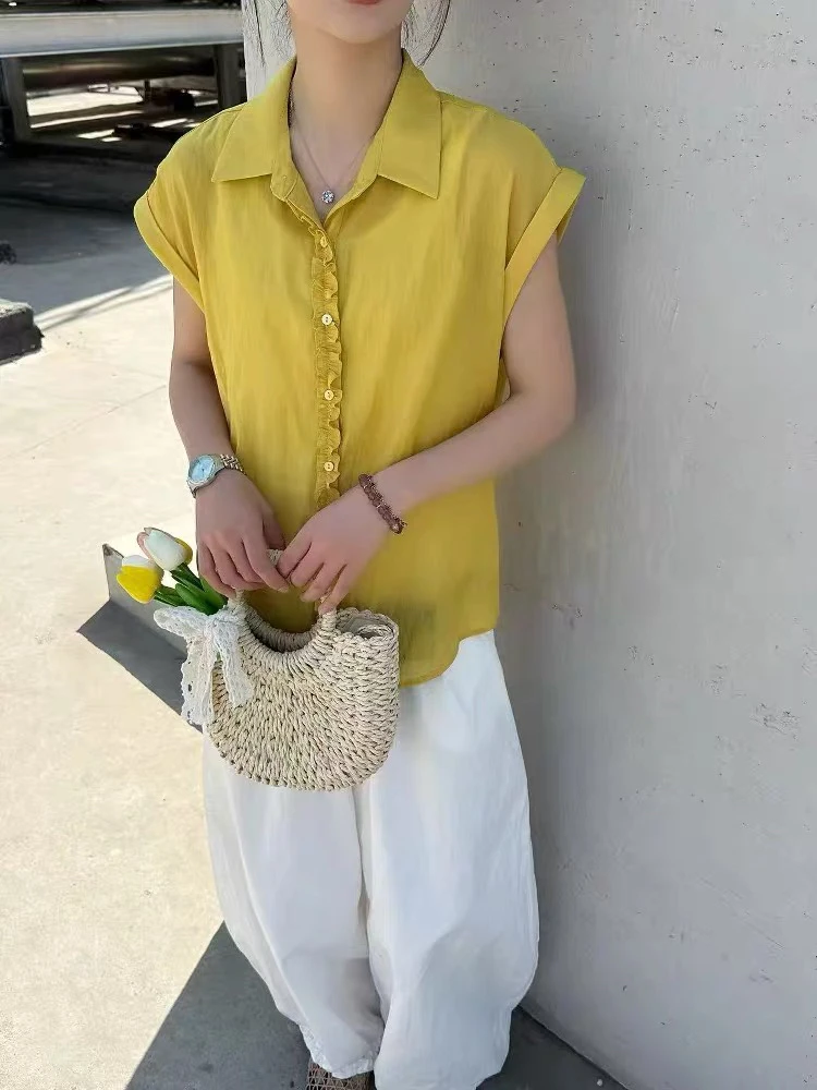 【云云精选】25037 夏季小飞袖翻领衬衫