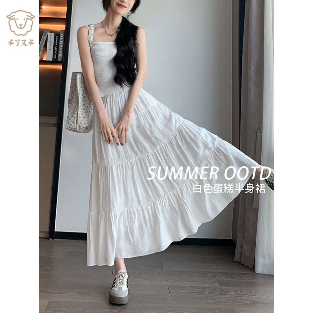 白色半身裙春夏季2025新款高腰显瘦a字垂感长裙小个子蓬蓬蛋糕裙