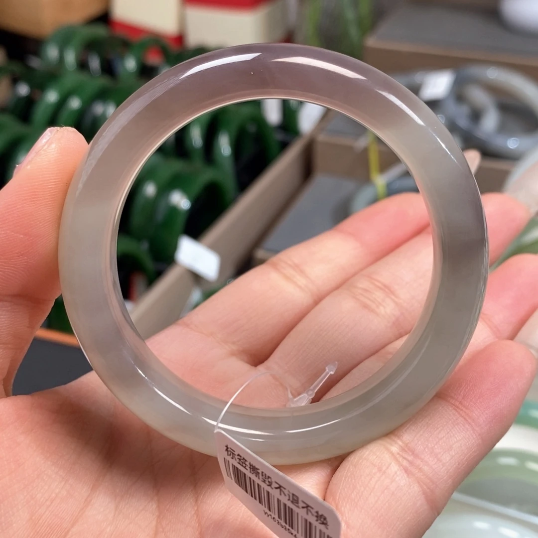 和田玉手镯未镶嵌冰烟紫飘色5253