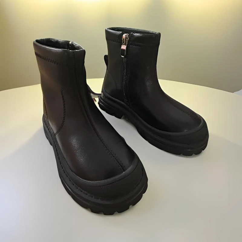 儿童潮款休闲风侧拉链时装皮靴秋冬百搭女靴休闲鞋4008英伦风