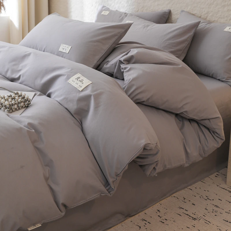 全棉高密度双拼纯色四件套棉被罩加大被套床单床笠床罩款床上用品