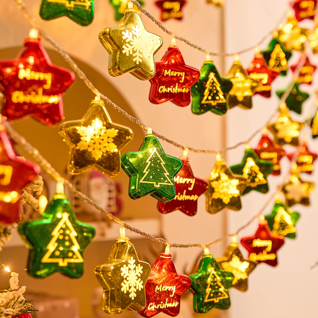 户外LED圣诞球星星灯串圣诞树装饰橱窗氛围灯带布置道具彩灯挂件