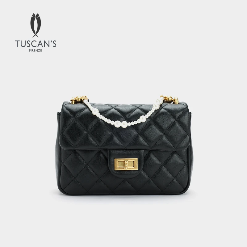 TUSCAN'S轻奢皮穿链条包菱格纹时尚羊皮经典斜挎包女士手拎包