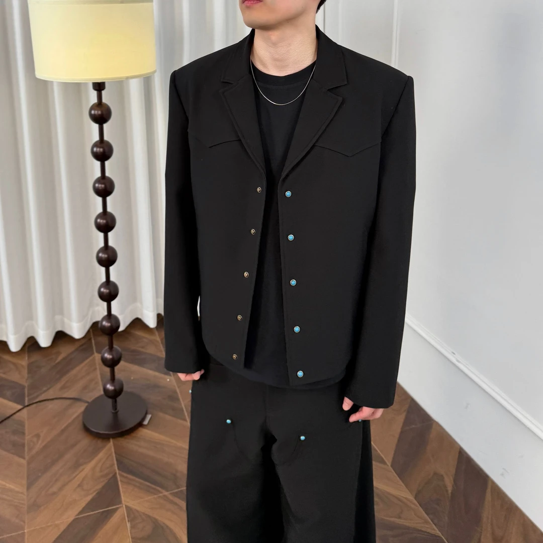 25早春新款绿松石纽扣宽松休闲立体剪裁短宽版型西装夹克外套