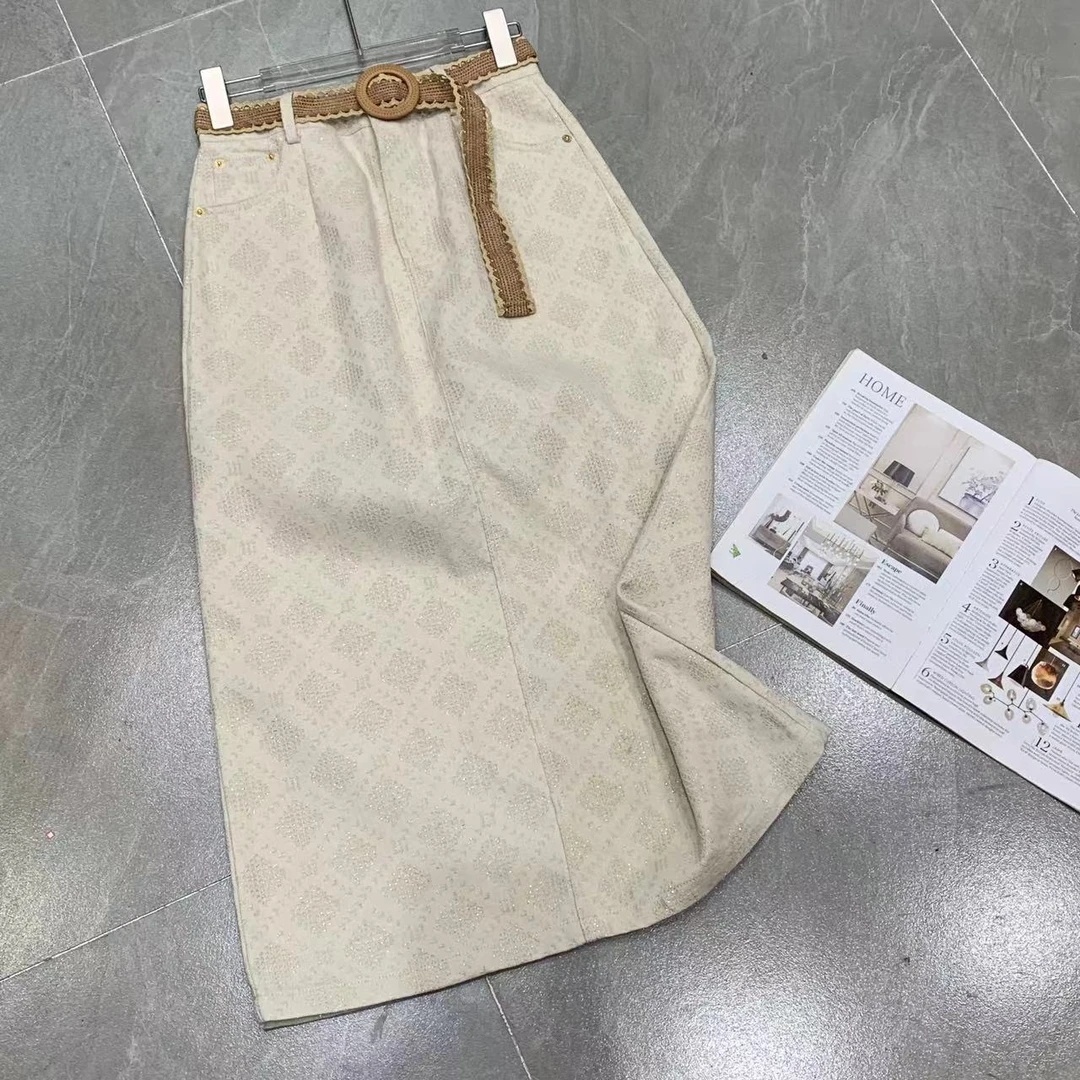 Z.X 金丝提花开衩牛仔半身裙 （无腰带）2505（K6）