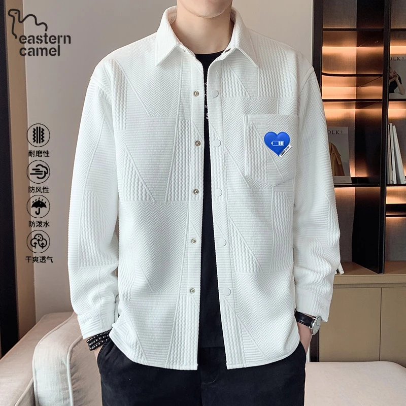 东方骆驼夹克外套男士长袖春秋季潮牌痞帅宽松休闲翻领衬衣服男款