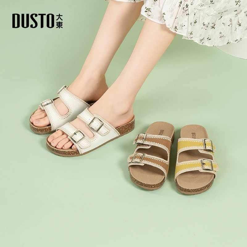 大东博肯凉拖鞋女夏外穿2025新款时尚皮带扣厚底沙滩一字拖0175