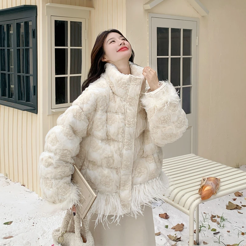 法式千金风流苏羽绒服2025冬季新款韩系ins风氛围感白鸭绒面包服