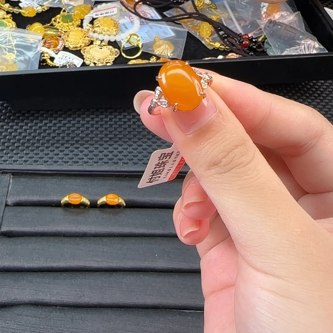 琥珀未镶嵌颈饰开播福利戒指