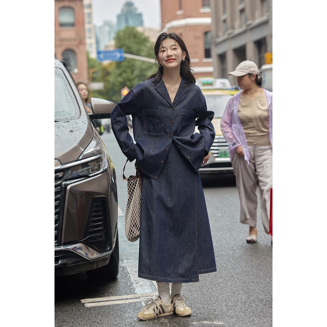 【1.17清清】觅定复古港风牛仔套装时尚一整套DS10694+DQ10695