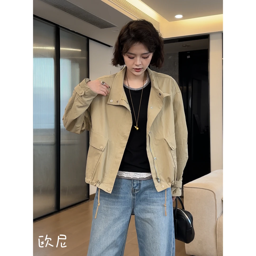 欧尼私服 2025春款简约风立领工装外套2502C620