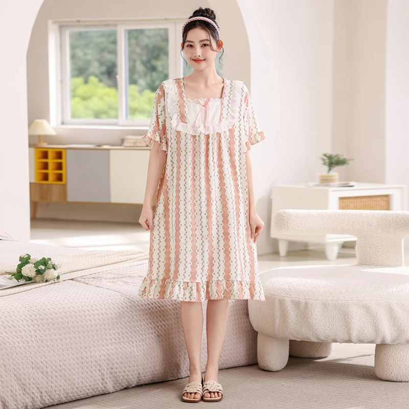 【2号链接】夏季睡裙女款带胸垫短袖