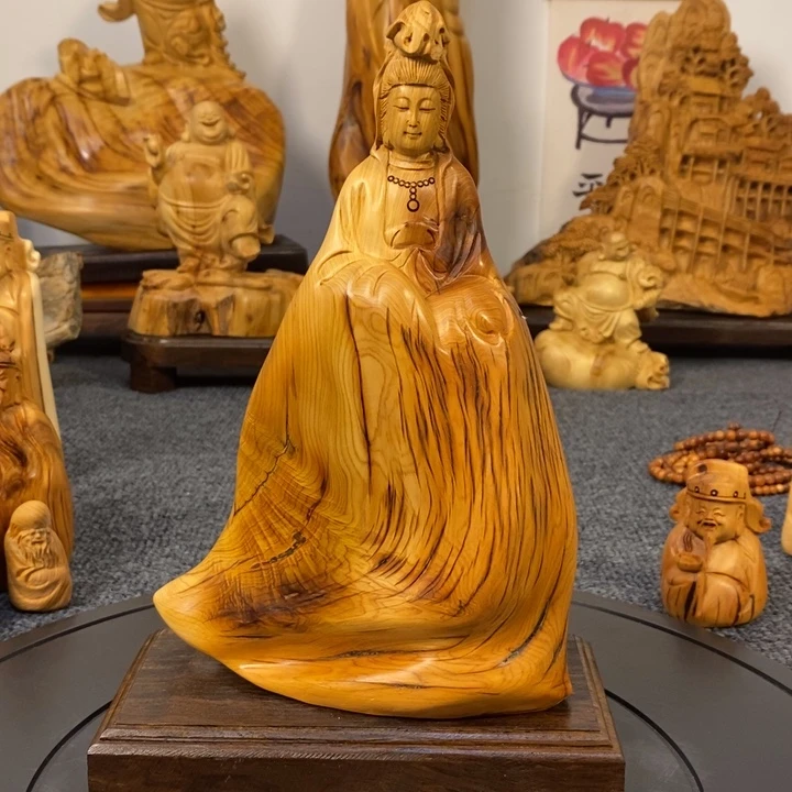 柏木（崖柏）崖柏观音摆件根雕工艺品