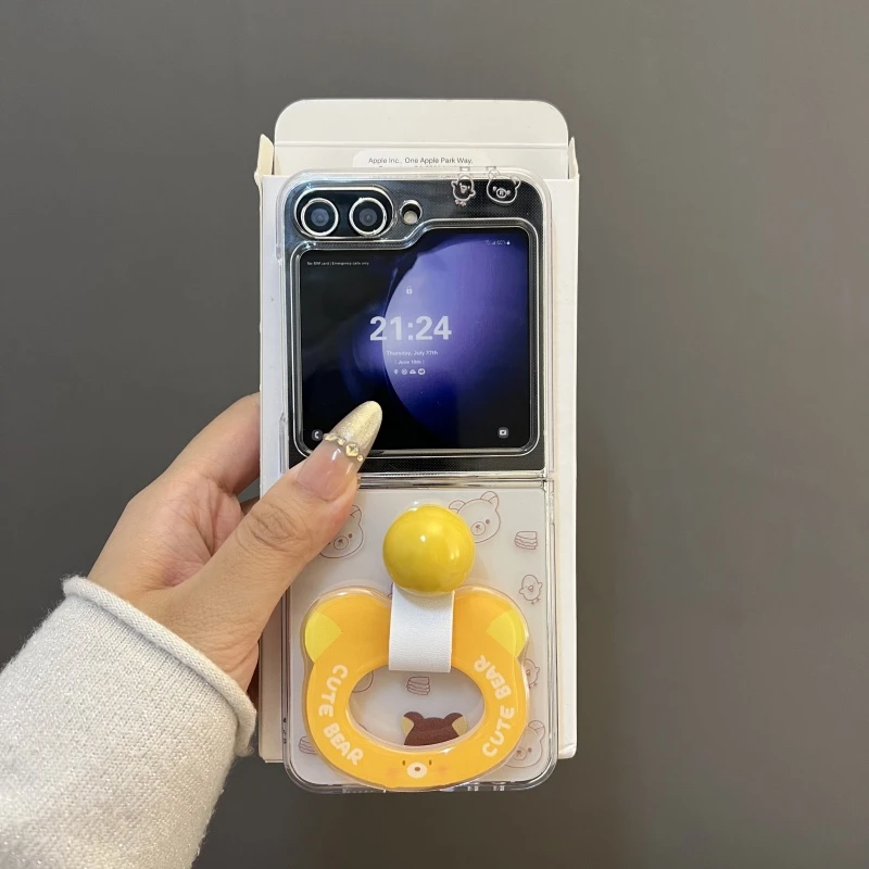 黄色小熊指环扣适用华为purax折叠屏手机壳小米透明pocket2女款
