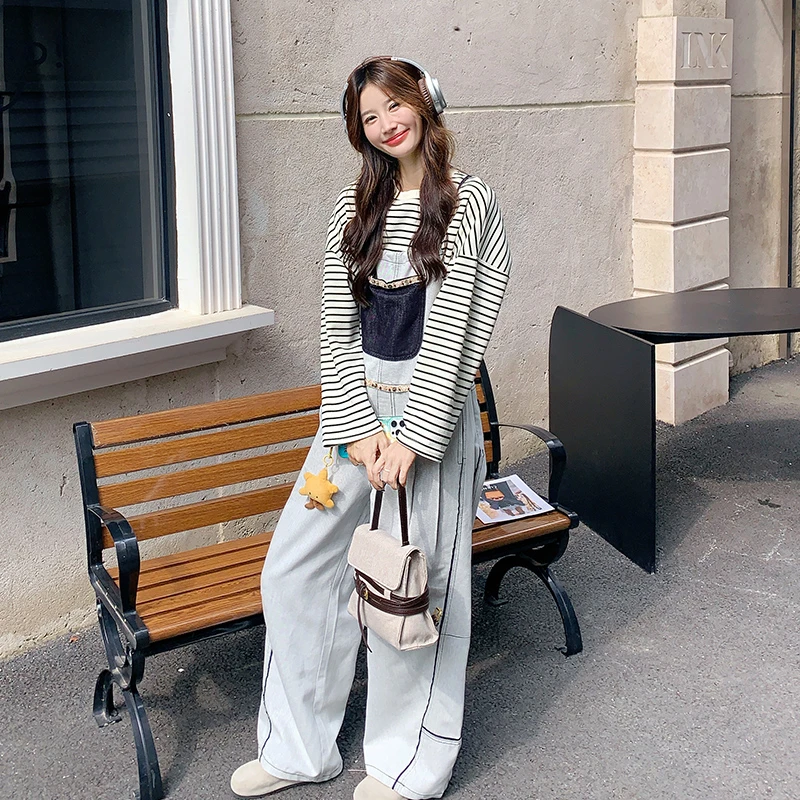 美式复古减龄工装秋冬裤女2025打底新款牛仔巨好看流行爆款连体裤