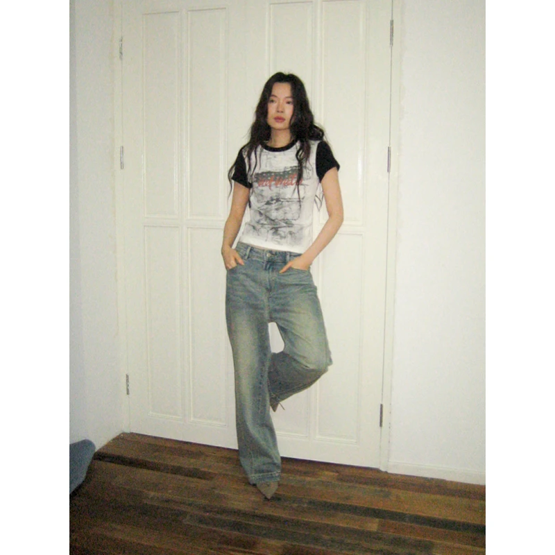 【3/3 新品】圆领修身显瘦黑白拼接撞色短袖T恤