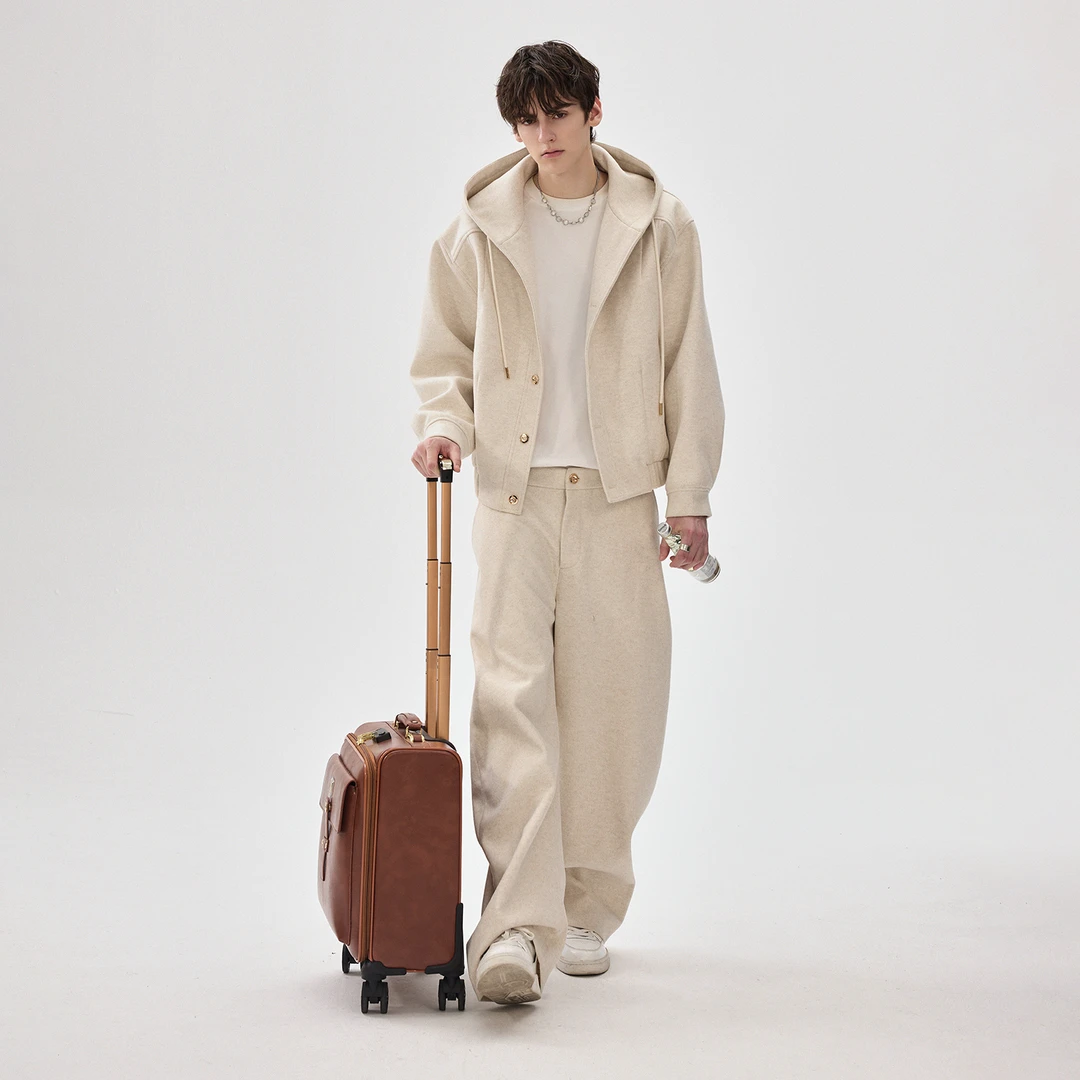 CHICERRO西西里男装高级感金色扣连帽呢料套装休闲百搭男士潮流