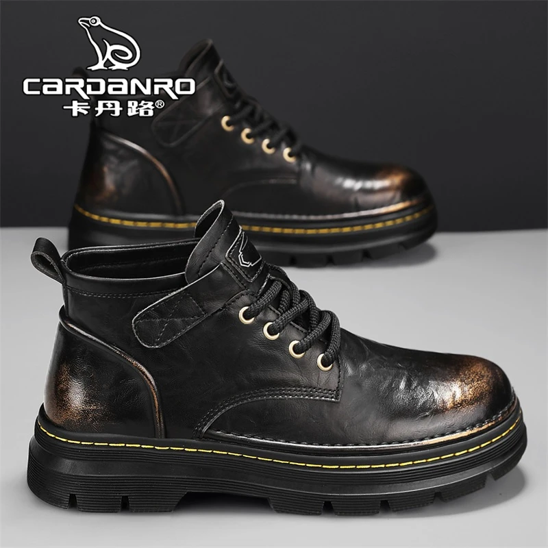 意大利卡丹路马丁靴男冬季英伦风复古真皮高帮皮靴男士厚底工装靴