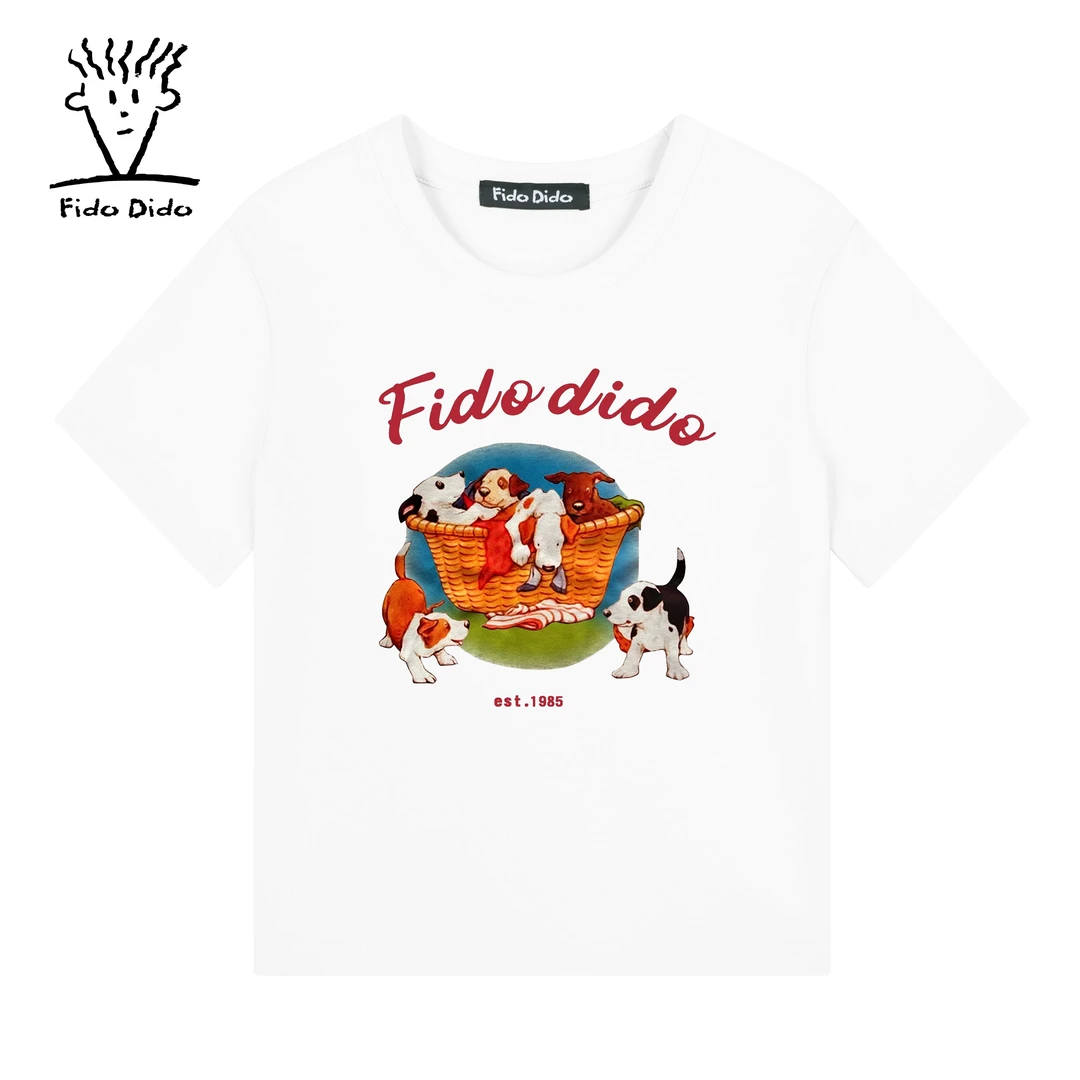 FIDO DIDO情侣时尚短袖潮流潮牌学生白色运动休闲百搭透气T恤C1