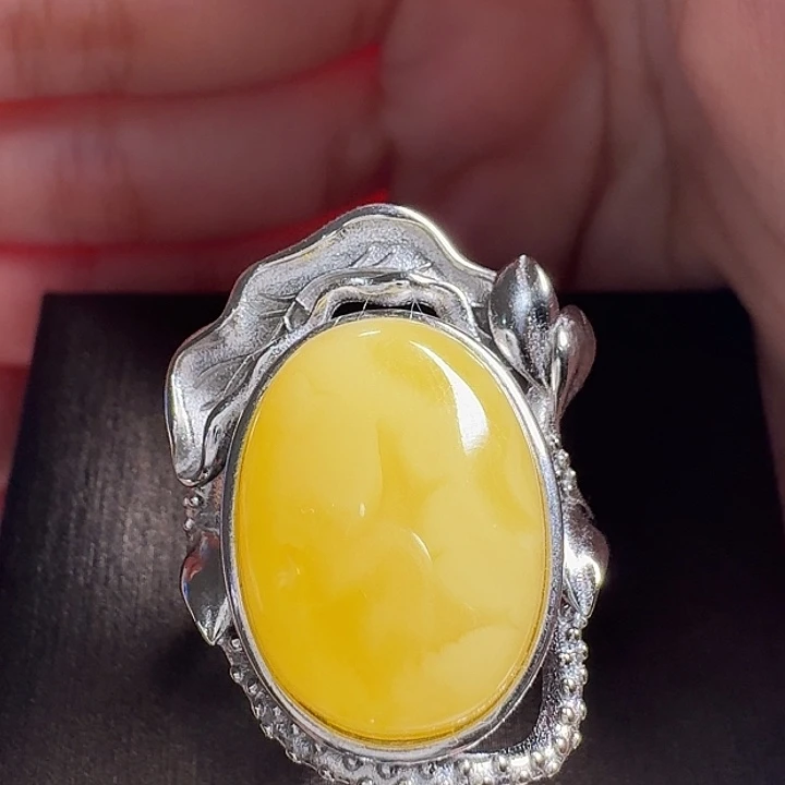 蜜蜡银S925镶嵌戒指戒指