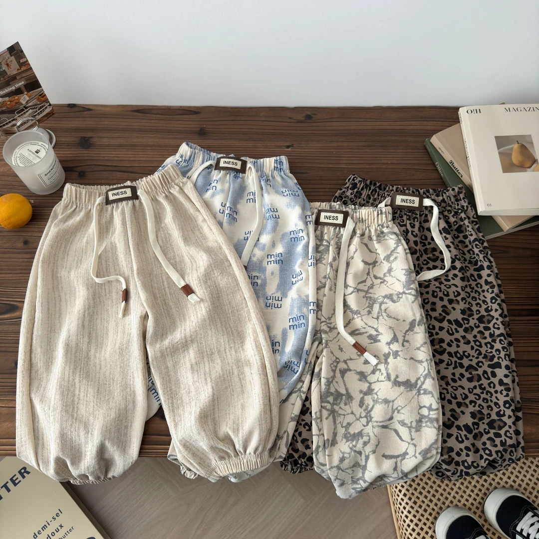 【森系冰丝麻】夏季防蚊裤宽松透气薄款中大童长裤男女童洋气束脚裤