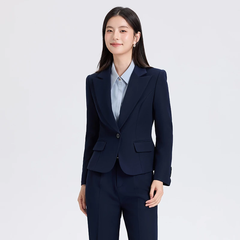 深蓝色西装套装女2025秋冬新款大学生教资面试正装职业西服套装裙