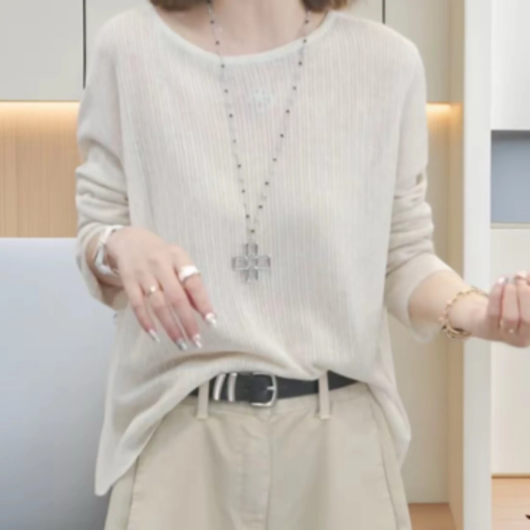 770-(现货)长袖内搭宽松休闲百搭上衣女夏季新款显瘦宽松气质时尚