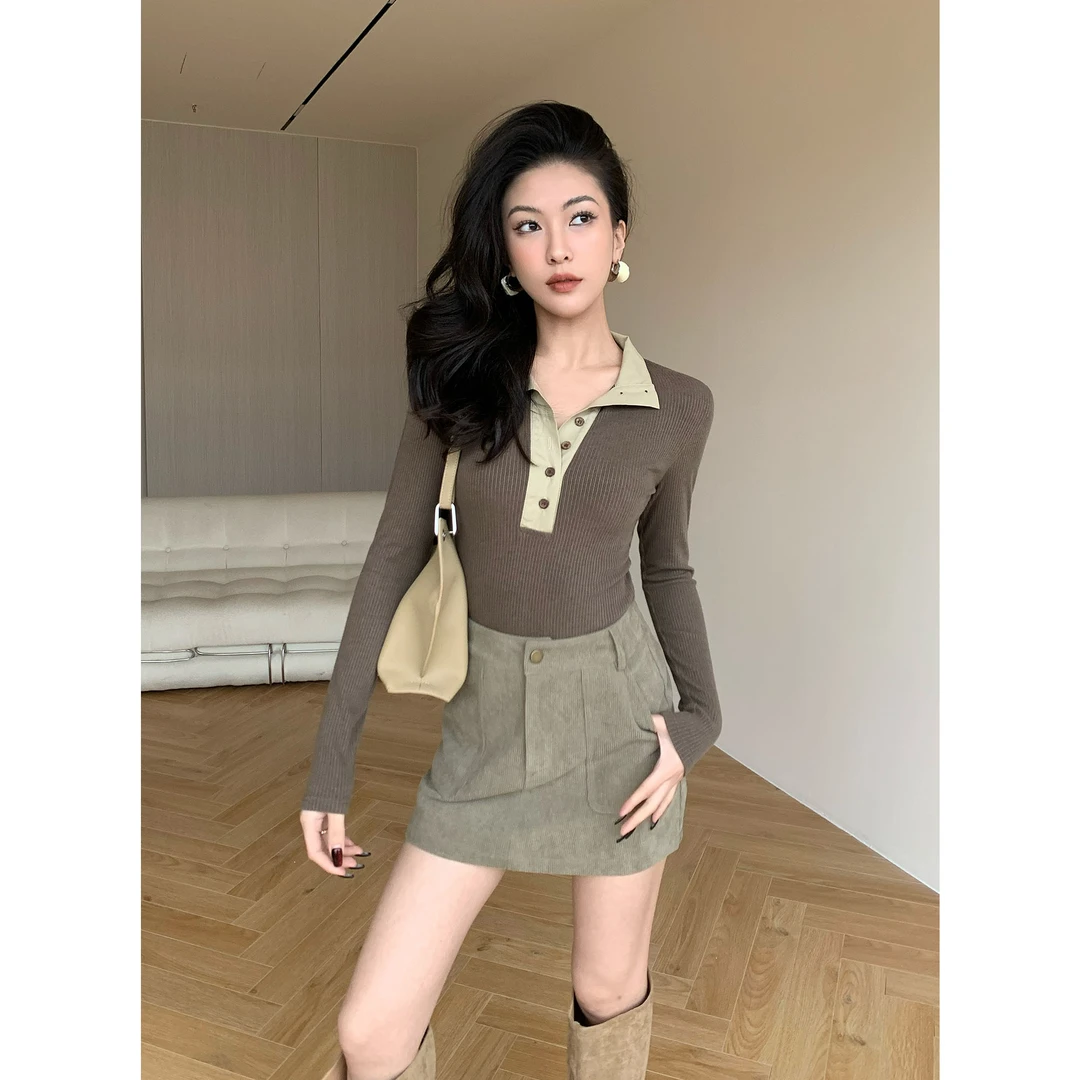 JIJINQI时尚气质百搭显瘦修身设计感春秋长袖针织上衣JC12SZPT740