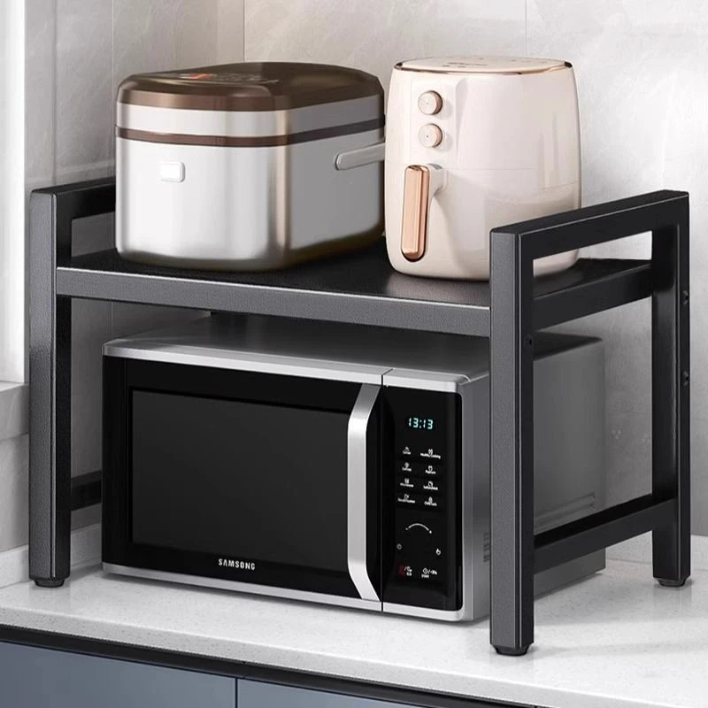 加厚台面厨房置物架可伸缩双层电饭煲烤箱家用微波炉架收纳架神器