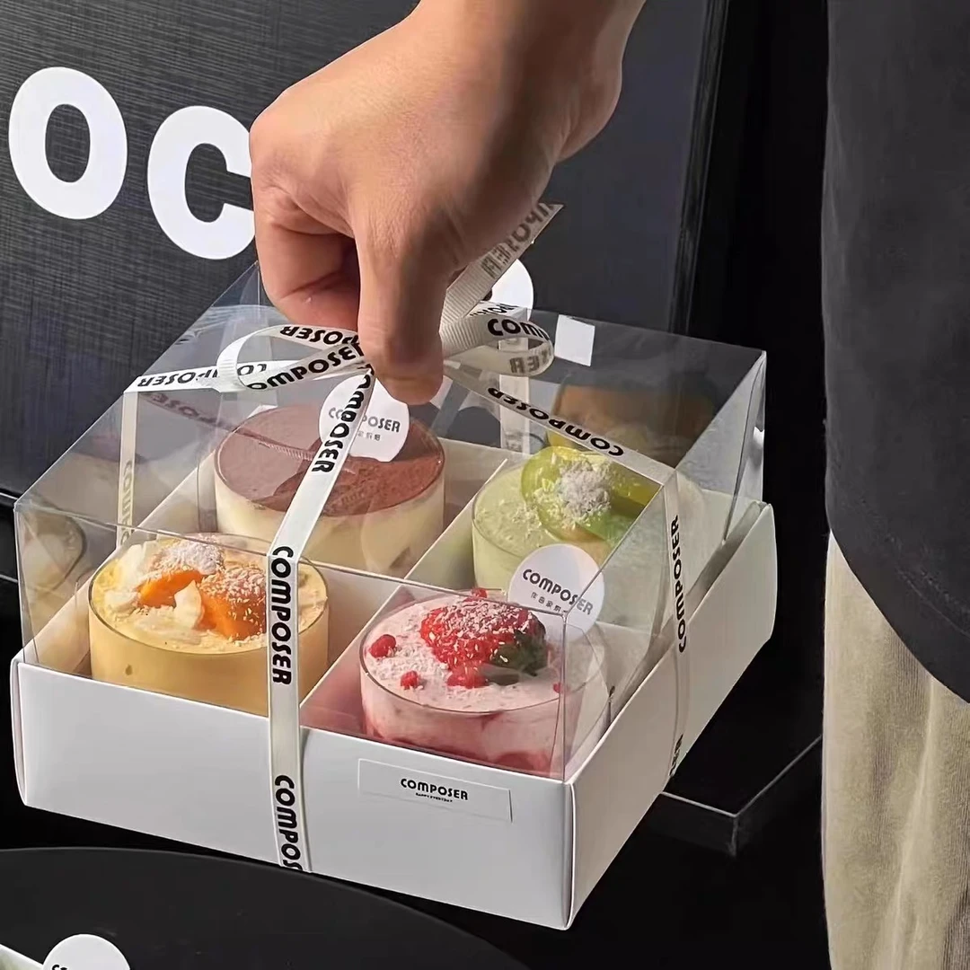 网红4宫格春游野餐盒蛋糕装饰下午茶外带打包盒丝带甜品台包装盒