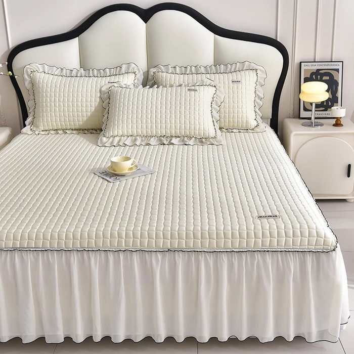 新款凉感小冰块乳胶席床裙款1.8m双人家用冰丝凉席纯色荷叶花边夏