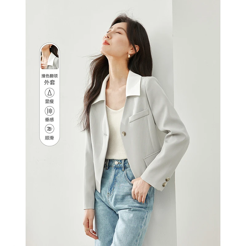 *假两件翻领撞色西装设计感独特外套女025新品休闲M5821