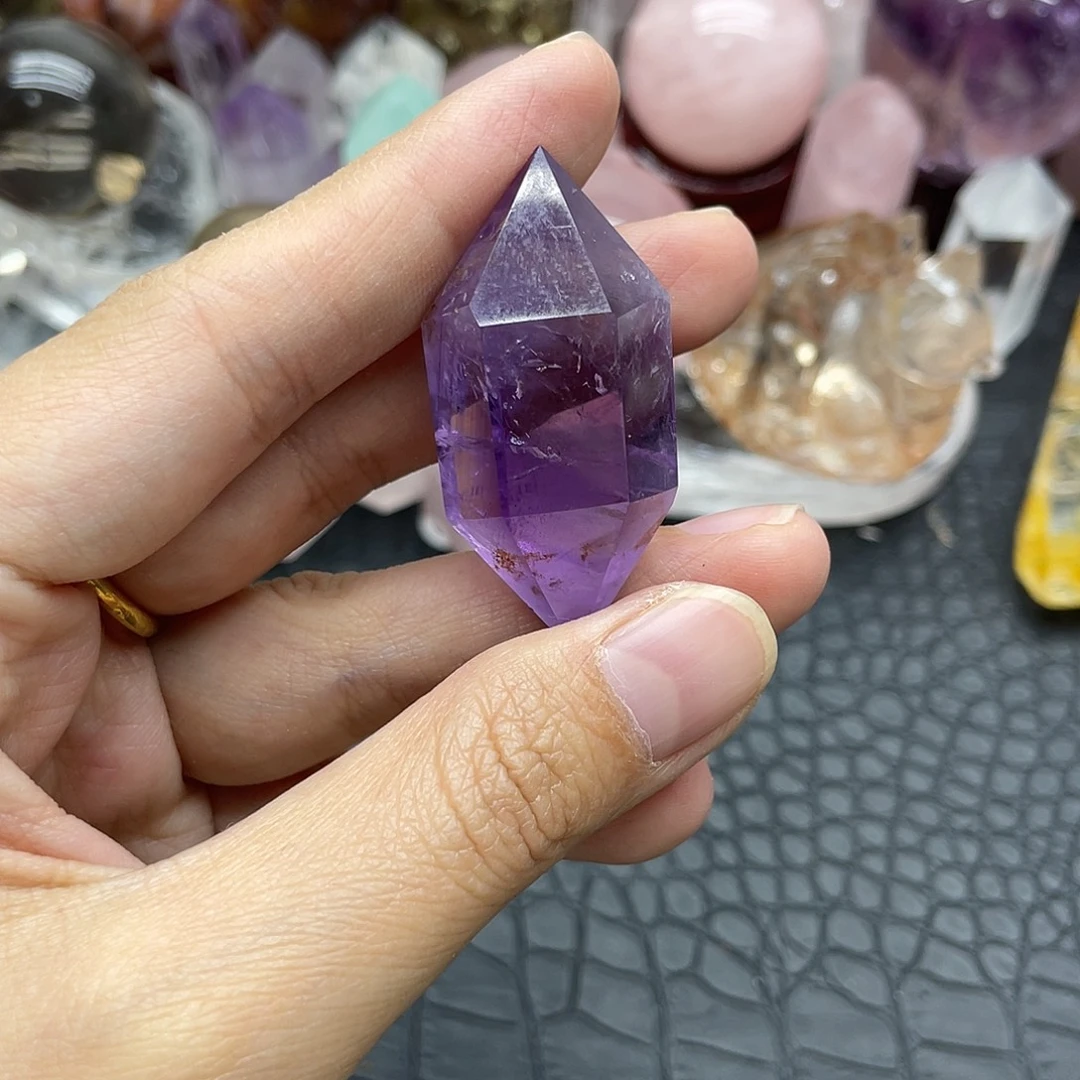 珠宝半成品水晶未镶嵌20紫晶双尖