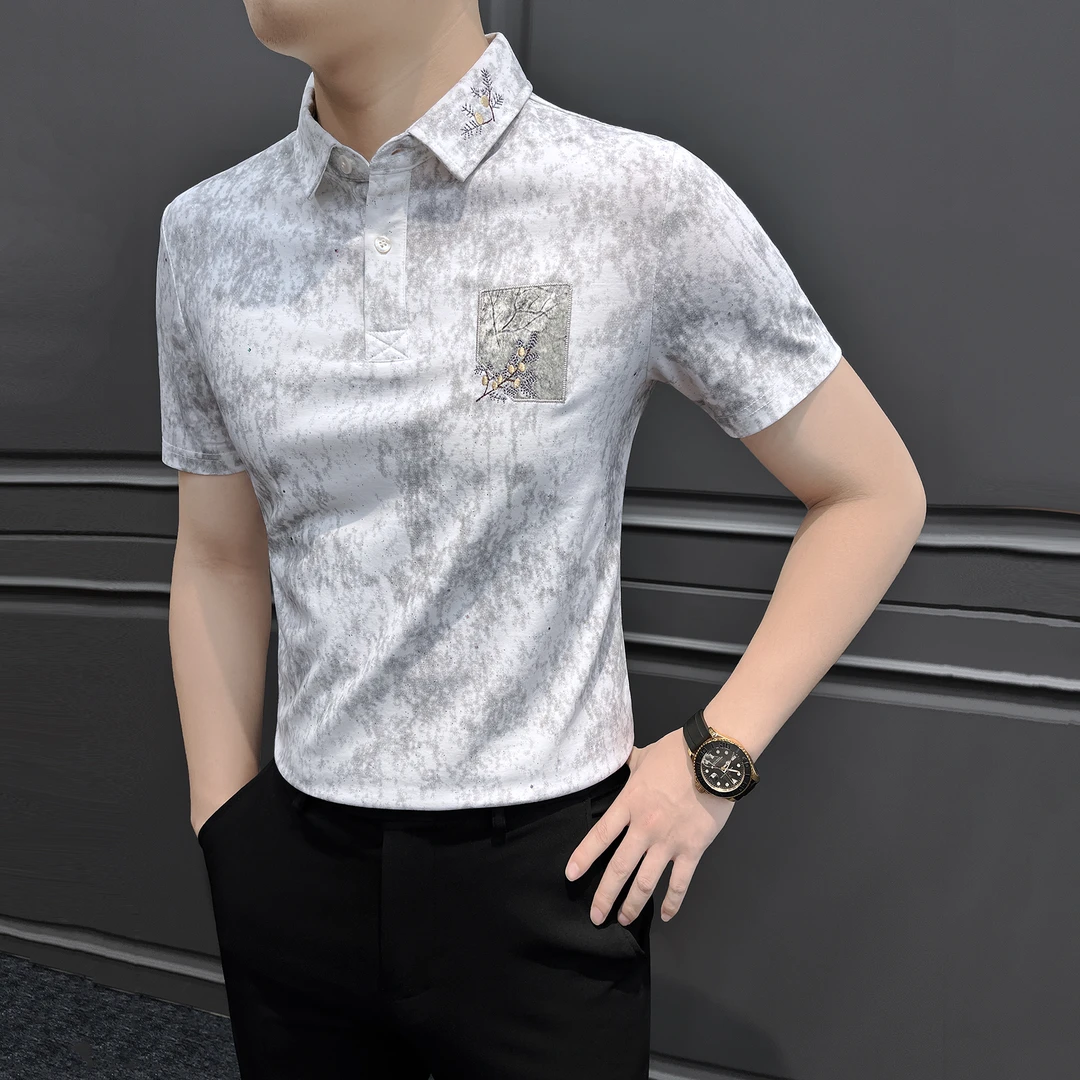 扎染渐变polo衫男款爆款2025新款痞帅高级感男装刺绣男士短袖t恤