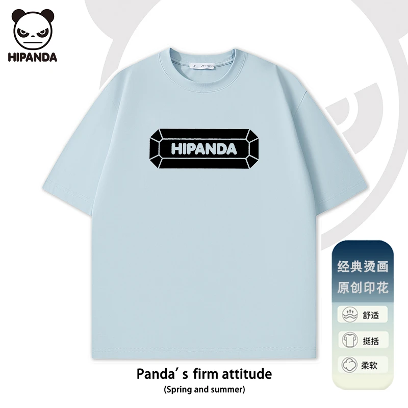 Hi Panda短袖时尚潮牌港风oversize字母印花T恤纯棉重磅情侣上衣