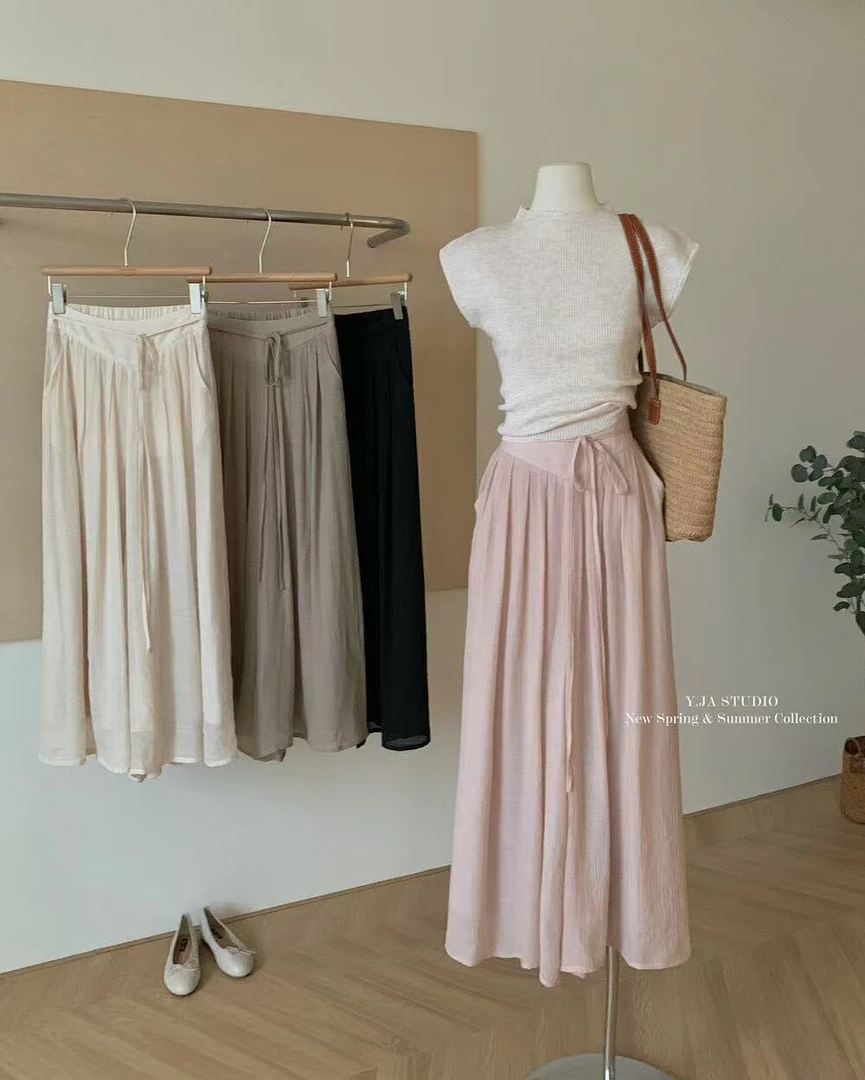 禅意风设计感高腰绑带休闲裙裤韩系气质百搭垂感飘逸阔腿裤