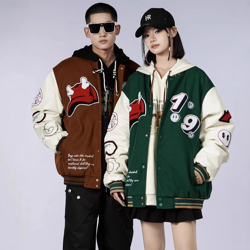 思达来特棒球服男装秋冬毛呢夹克情侣外套男女款贴布刺绣冬季加厚