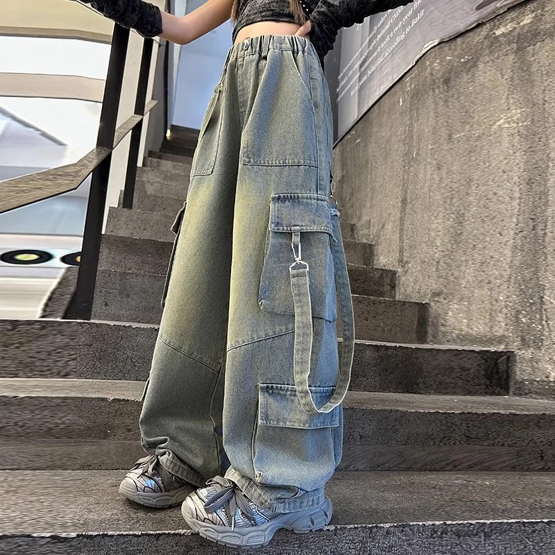 女童炸街工装裤2025新款秋款装洋气街舞牛仔裤子大童时髦宽松长裤