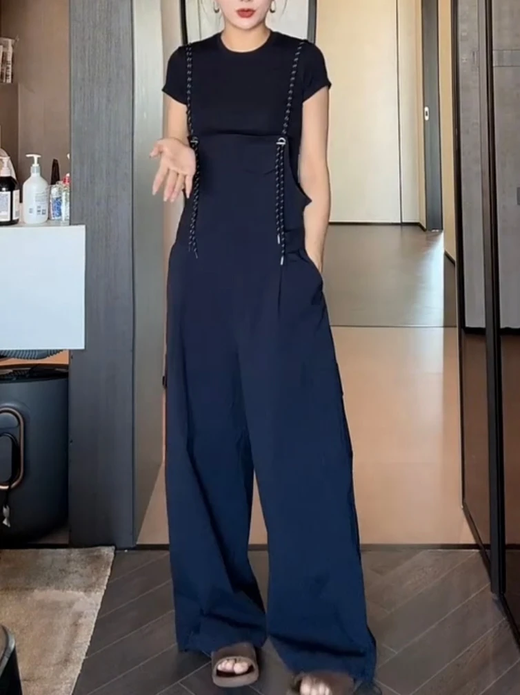 女森说夏季新款薄款休闲工装速干防晒背带裤胖MM宽松显瘦连体裤