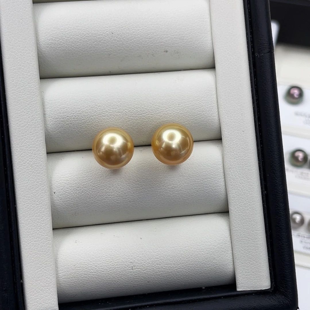 海水珍珠耳饰18K金镶嵌浓金耳钉11.2/11.3mm