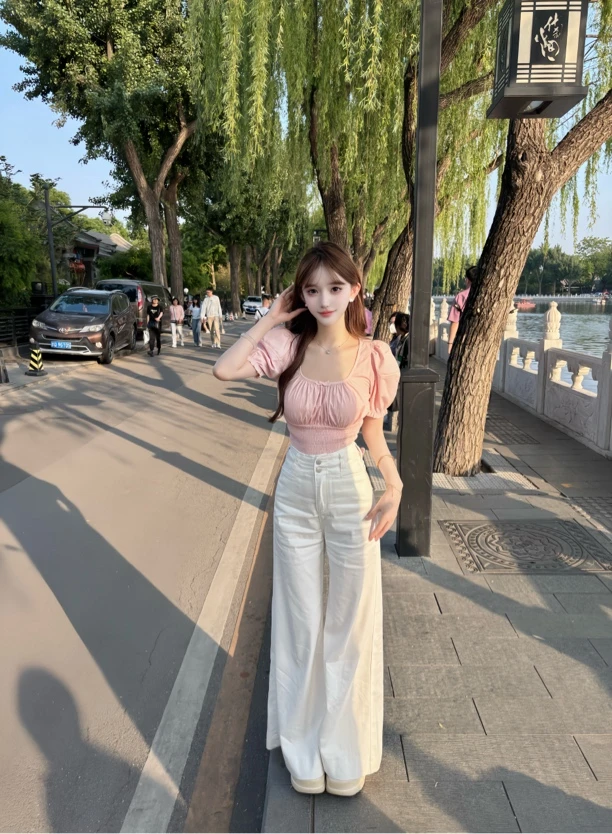 【纯欲甜妹温柔打揽收腰提花粉衬衣】