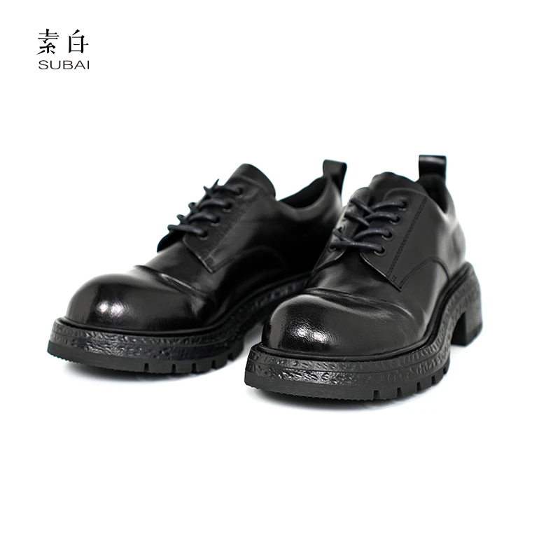 802539【素白】马乖厚底英伦风绑带皮鞋