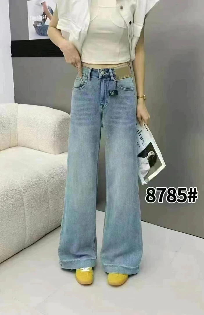 春秋女高腰长裤阔腿裤牛仔裤直筒女装显瘦复古