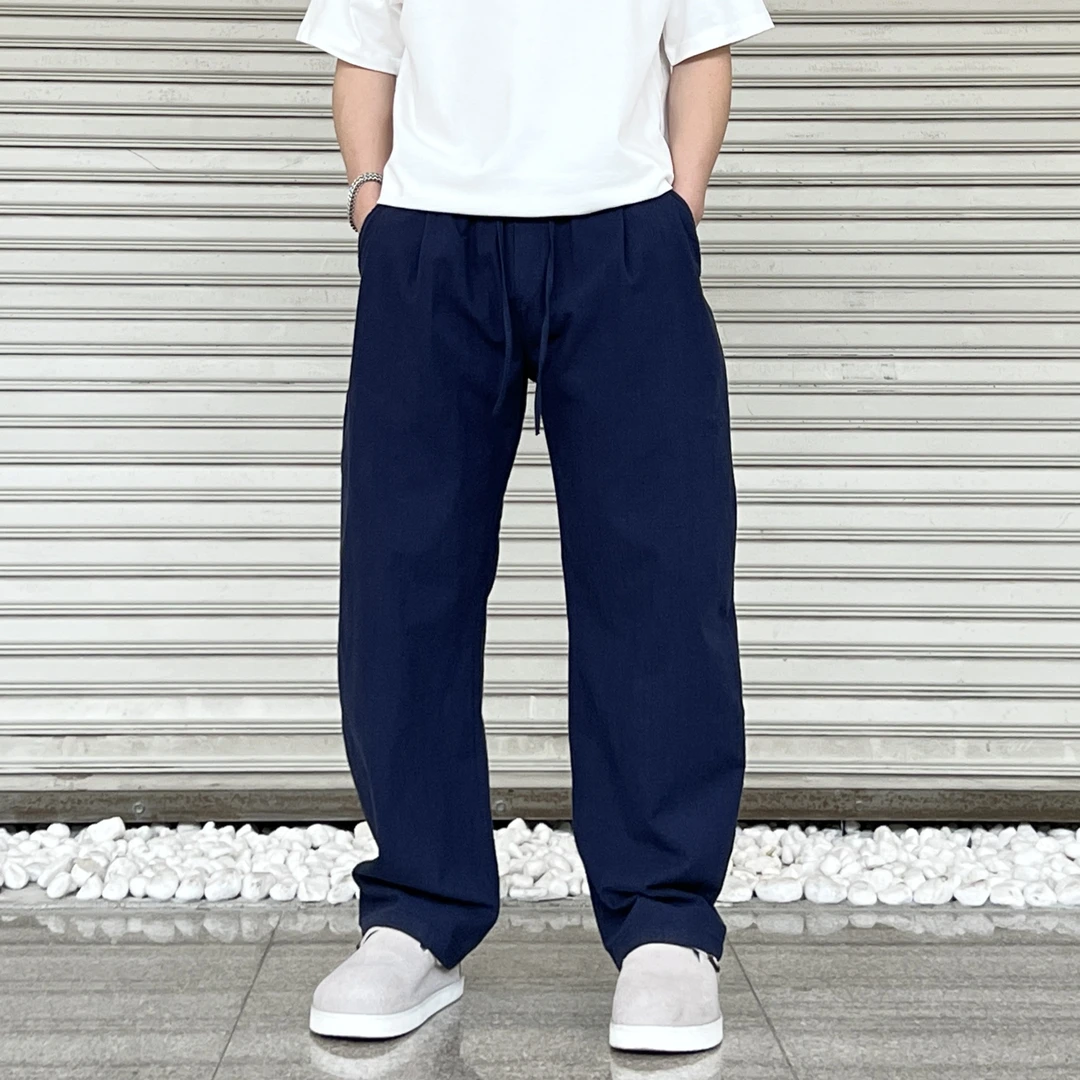 25夏季新款老钱风纯棉纯色休闲裤简约百搭透气宽松直筒休闲裤长裤
