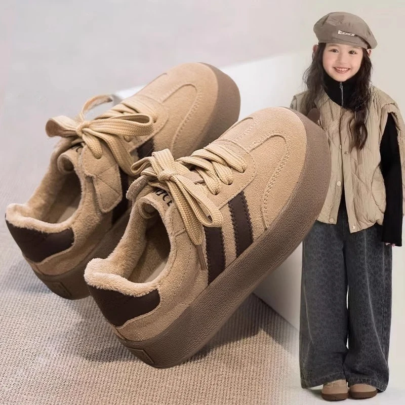 ABC儿童 加绒德训鞋2025冬季新款中大童男女休闲运动板鞋软底百搭